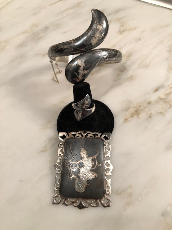 ヴィンテージ サイアム スターリング シルバー ブレスレット、リング