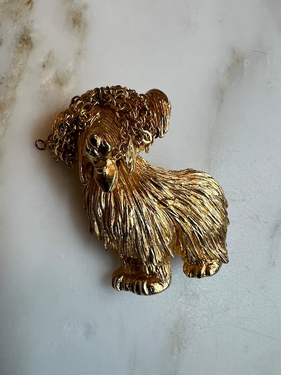 Vintage R Mandle gold tone sheep dog brooch