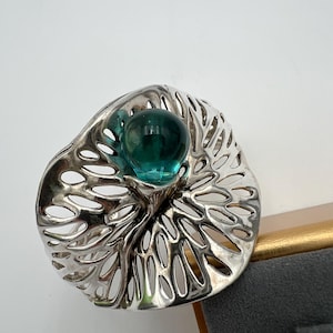 Hagit Gorali sterling silver and set glass open work cuff bracelet made in Israel