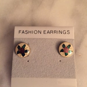 Vintage enameled christmas holly post earrings