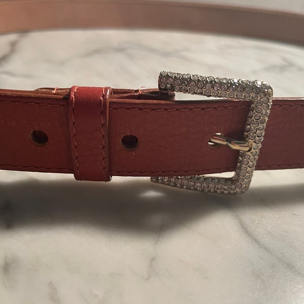 Women's dolce and gabbana thin leather belt with rhinestone buckle size 38 inches