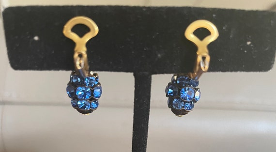 Vintage Czech or Austrian blue crystal dangle ear… - image 4