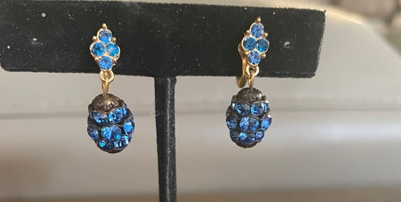 Vintage Czech or Austrian blue crystal dangle ear… - image 3