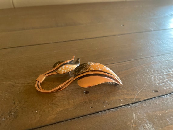 Vintage renoir mattisse copper enamel leaf brooch… - image 3