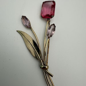 Vintage Coro Sterling rosa facettierte Steine Blumen Brosche vergoldet