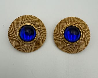Boucles D'oreilles Clips Vintage Années 80 - Doré Cabochon Feuille Strass - Style BCBG