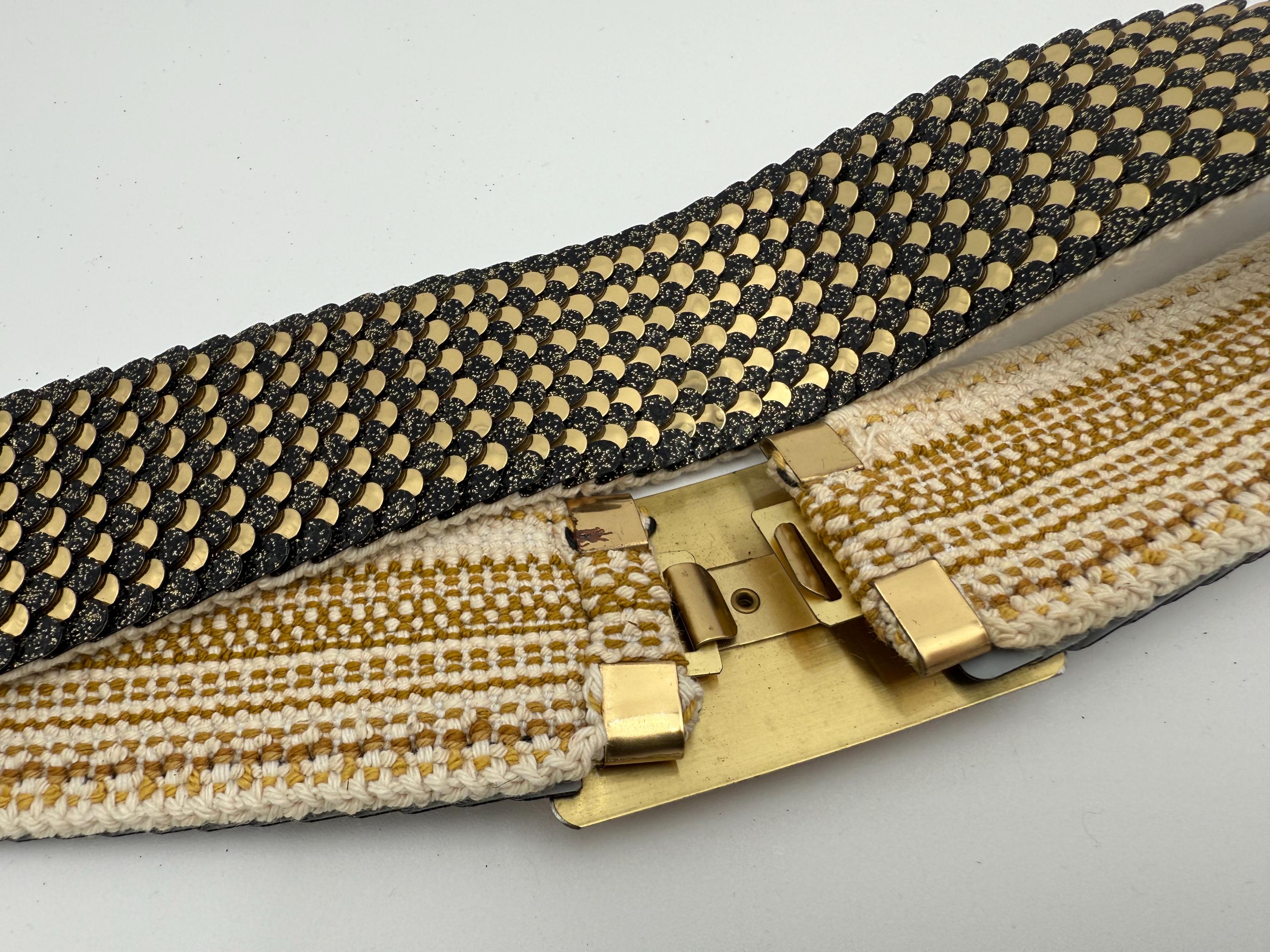 Vintage 80s Black Stretch Belt Gold Large Statement Buckle Wide Waist Retro ZYALTFDC Black Belts for Women Dresses Women main image 2