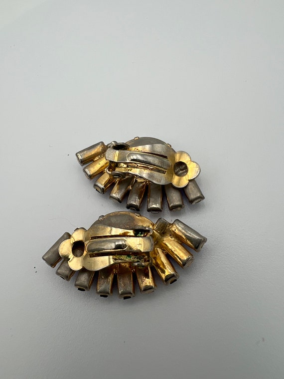 Vintage baguette sapphire rhinestone clip earrings - image 5