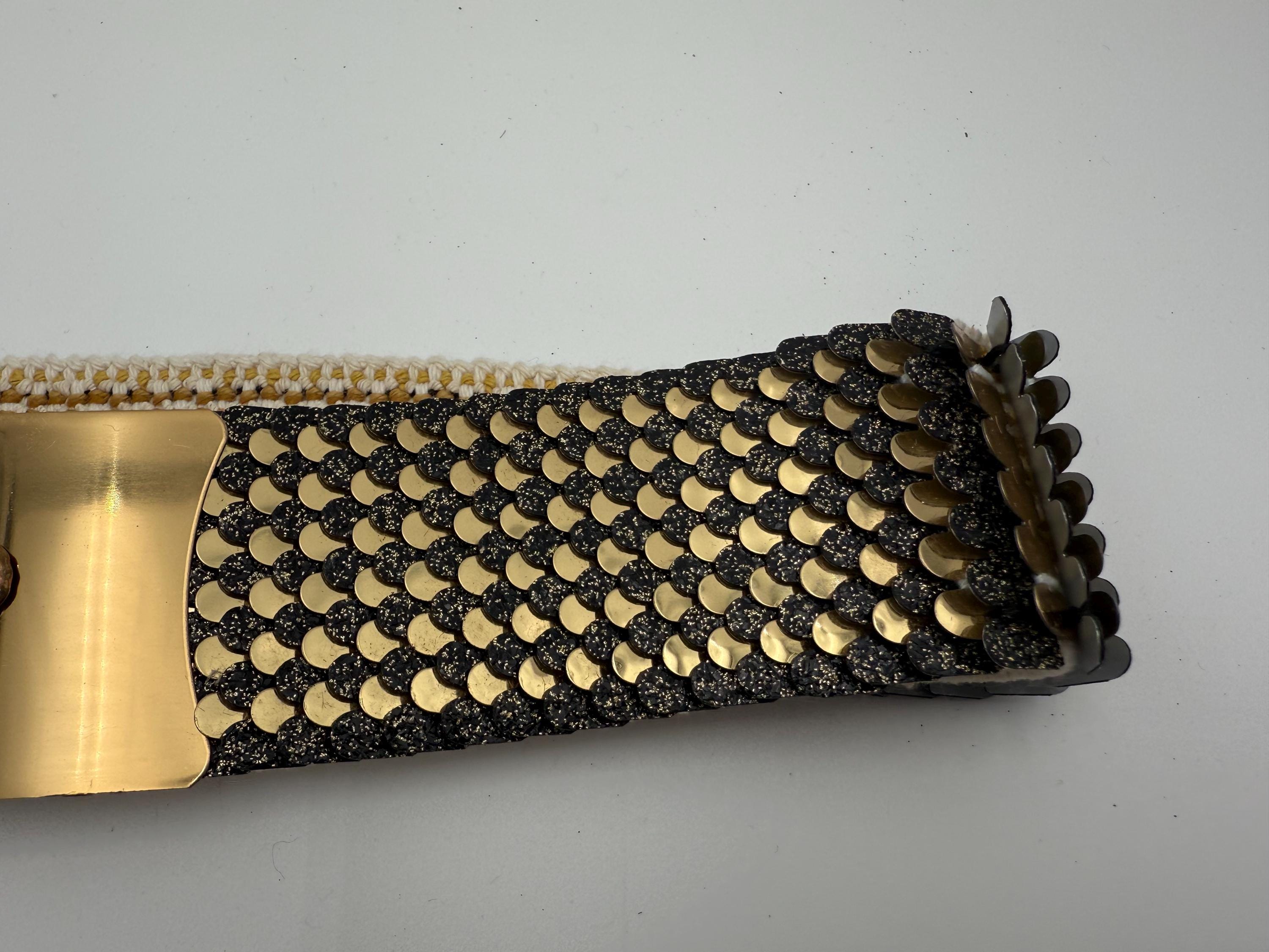 Vintage 1980s NOS Wide Black and Gold Stretch Belt With 