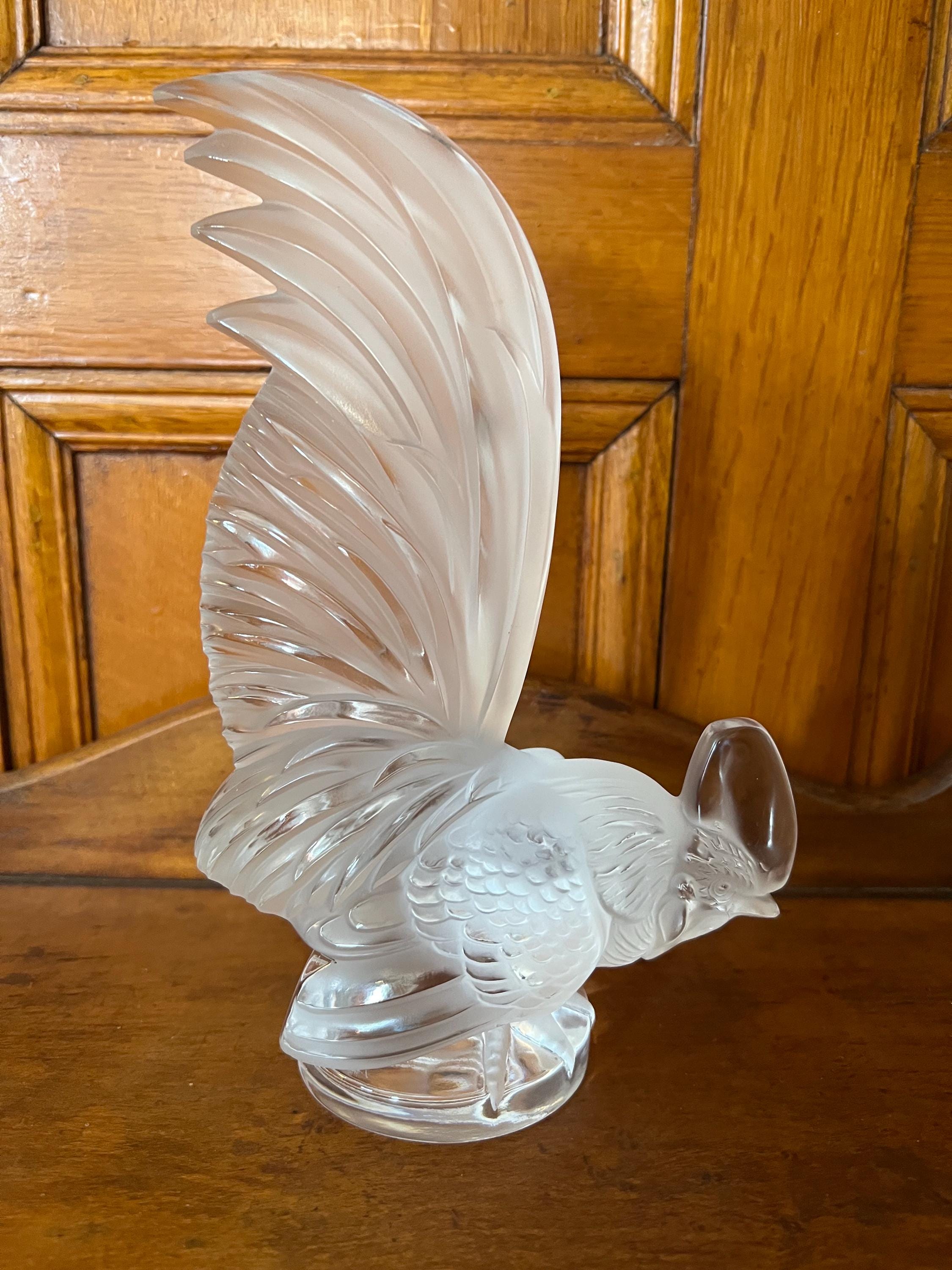Signed Lalique France Coq Nain Car Rooster Mascot Figurine or