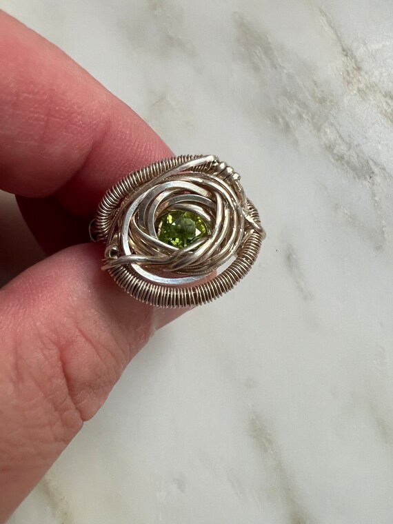 Handmade sterling wire wrapped ring with peridot s