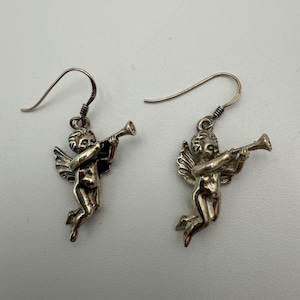 Vintage sterling silver Cupid pierced earrings