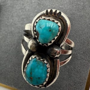 Anillo vintage navajo de plata de ley y turquesa, talla 6