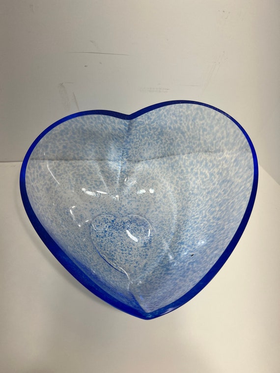 Vintage Kosta Boda Heart Shaped Blue Glass Bowl Signed K
