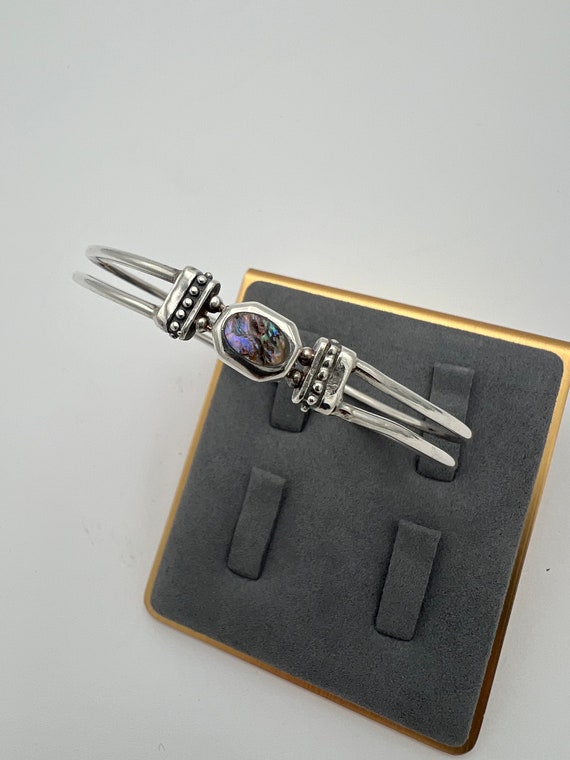Sterling silver and abalone hinged bangle bracelet - image 1