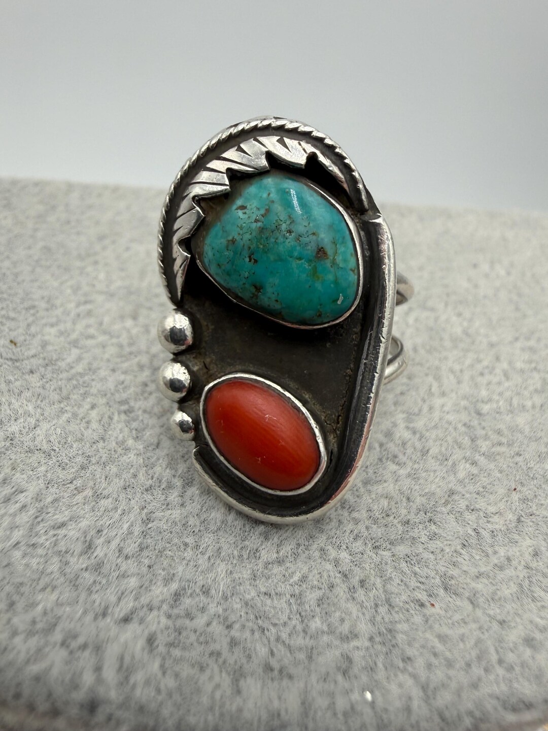 Vintage Native American Navajo Sterling Silver Turquoise and Coral Ring ...