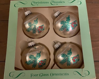 Vintage krebs west germany set of 4 glass christmas ornaments with glittered bells decoration