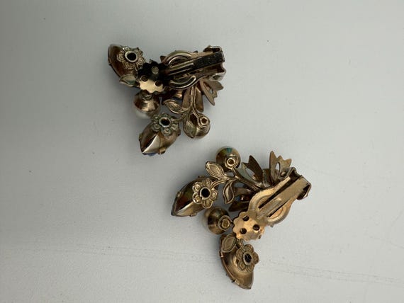 Boucles D'oreilles Clips Vintage Dorées Avec Perles Bleues - Occasion, Alliage Métal