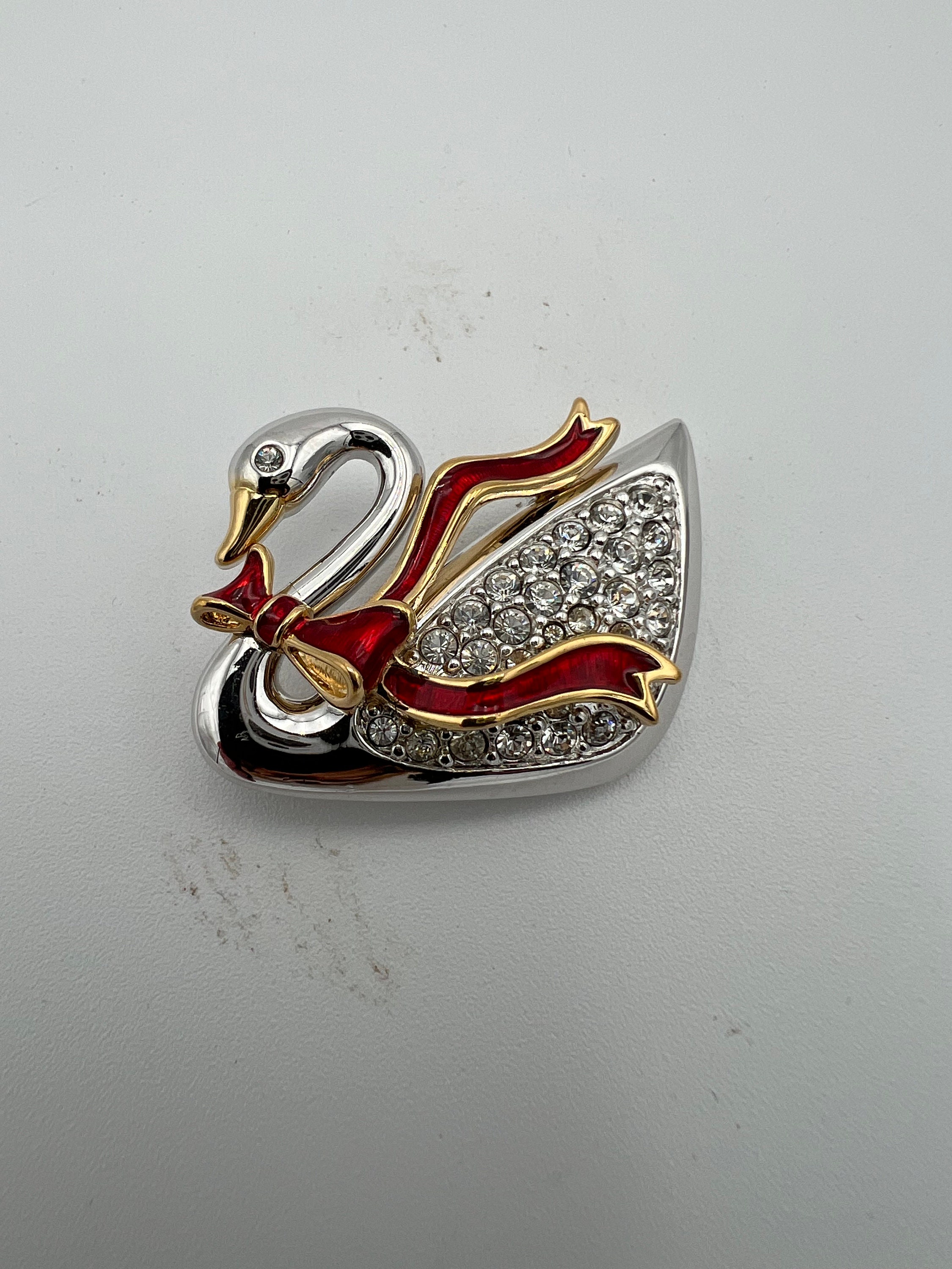 Red Ribbon Broche Vintage Swarovski Swan Red Ribbon Bow Broochvintage - Etsy