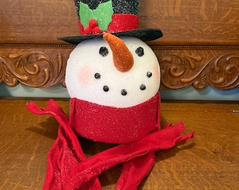 Vintage Snowman Christmas Tree Topper with Wired ScarfVintage 