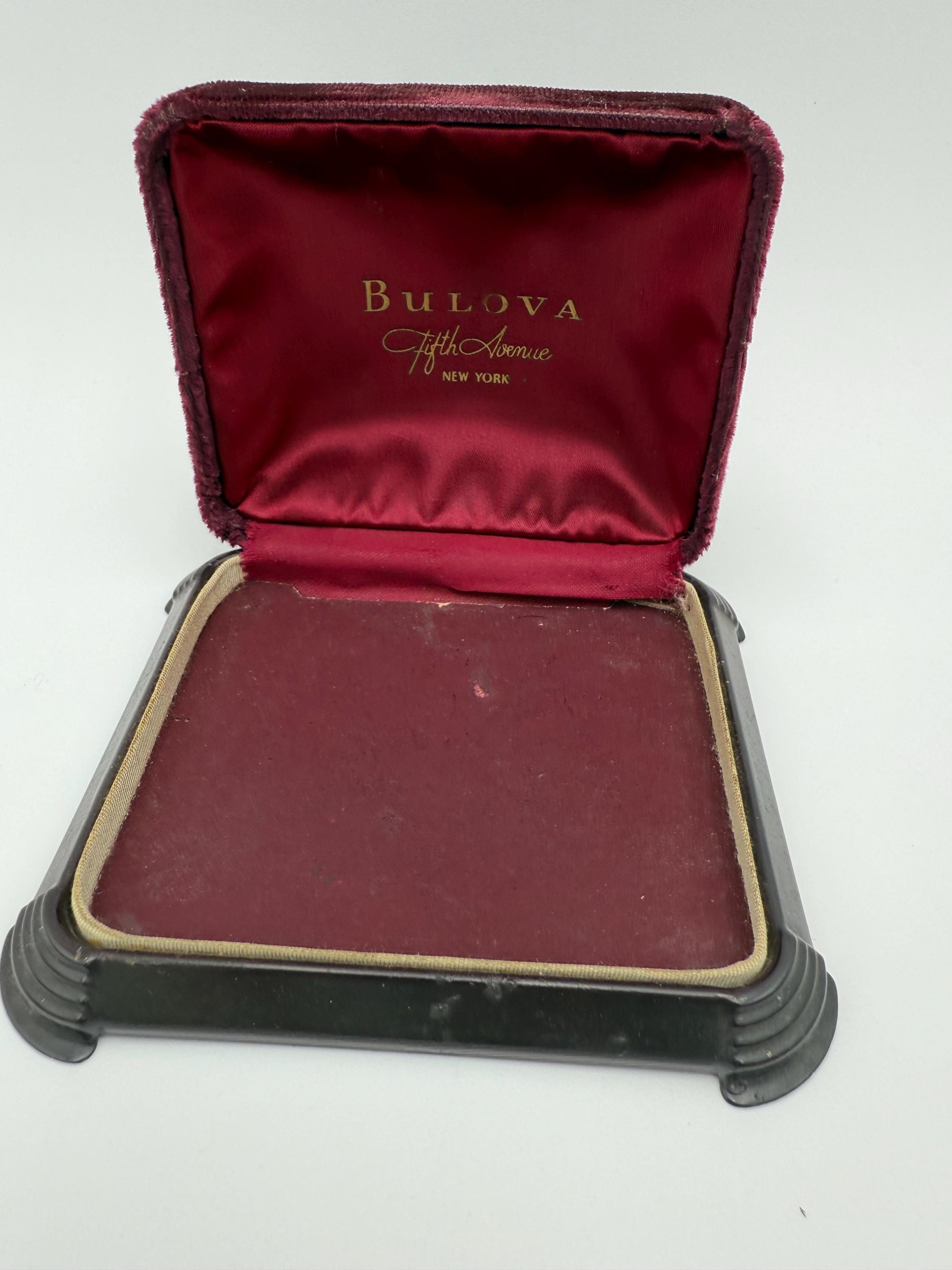 Vintage Bulova Fifth Avenue Burgundy Velvet Watch Boxvintage  display picture 2
