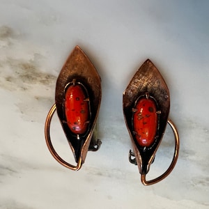Vintage Renoir Matisse copper enamel speckled deep orange earrings