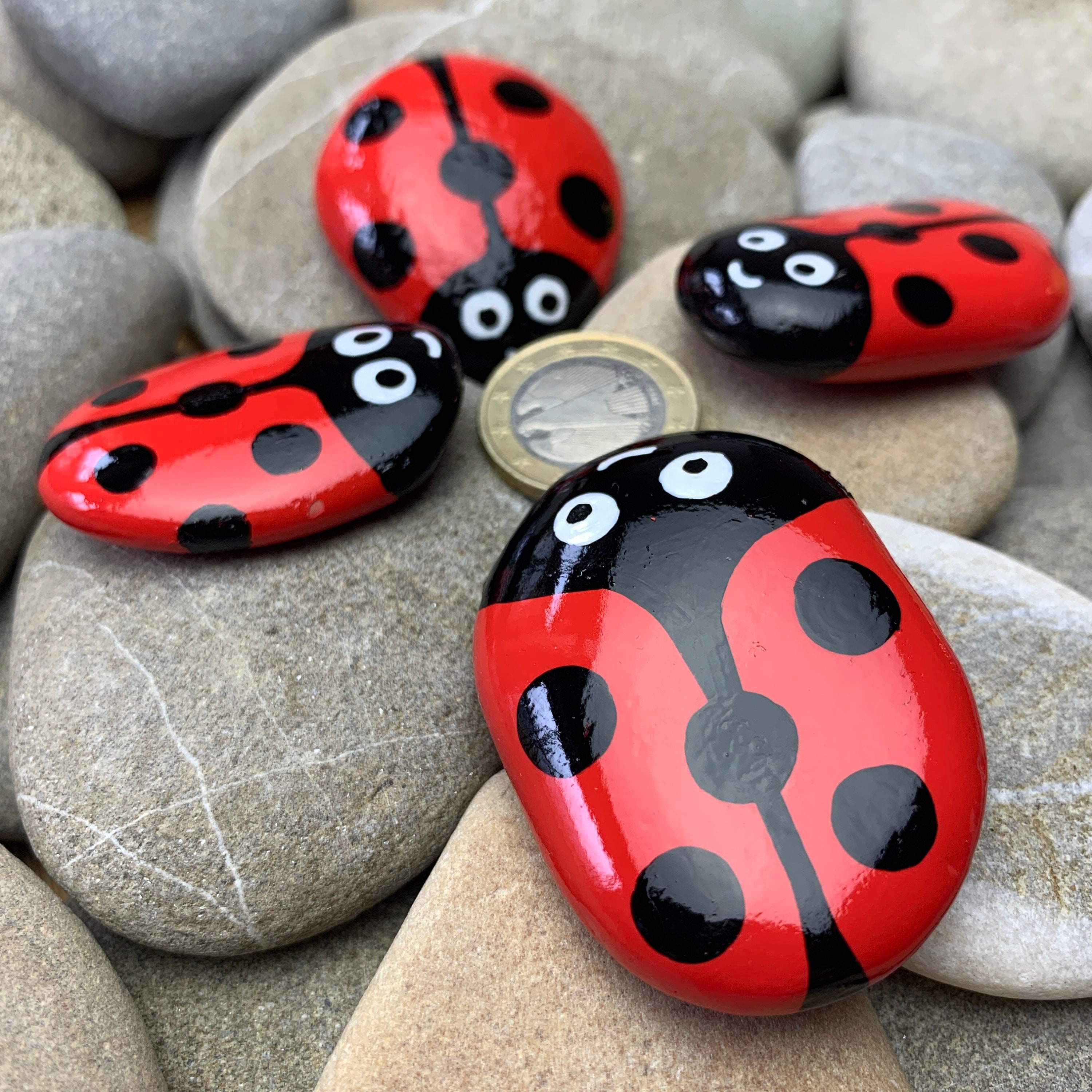 Bemalte Steine Glückskäfer 7 Marienkäfer handbemalt Acryl | Etsy