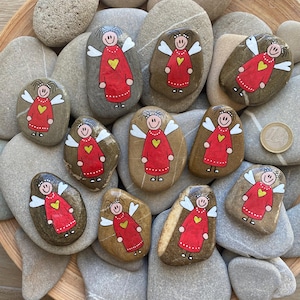 Painted stones guardian angel red metallic, acrylic on stone, pebble, natural stone, decorative stones - 1 piece - Item no.: S009