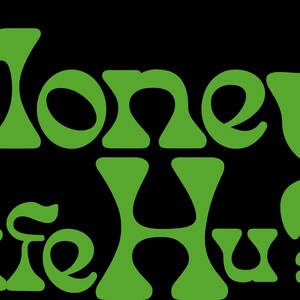 May include: Black background with the words "MORE MONEY MORE LIFE HUSTLE" in a bold, green, retro font. The text is arranged in two rows, with "MORE" above "Money" and "Life", and "Hustle" below.