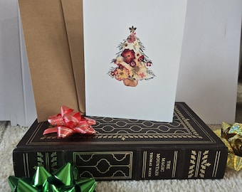 押し花クリスマスツリーカード：花のホリデーグリーティング - Etsy 日本