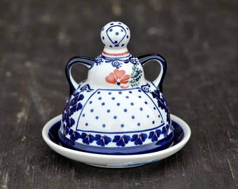 Cheese/butter lady. Handmade polish pottery