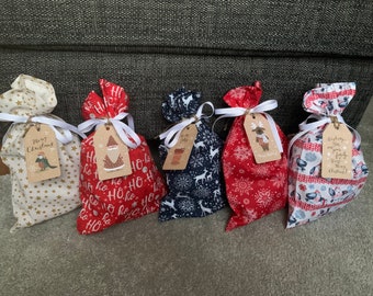 Christmas gift bags-reusable gift bags-cotton gift bags-made in UK
