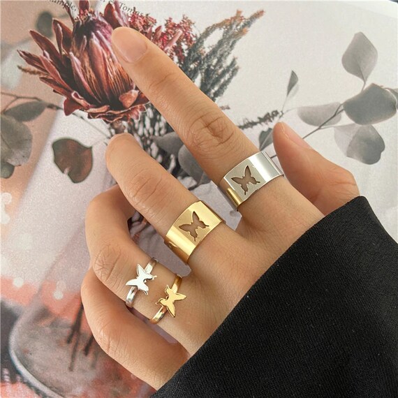Couple Ring Set Silver Butterfly 