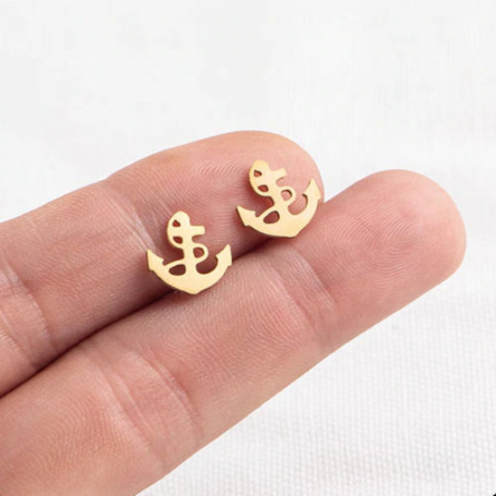 Anchor Stud Earrings Stainless Steel Gold Silver Etsy