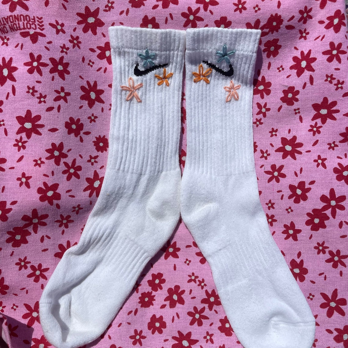 Nike Floral Embroidered Socks Etsy