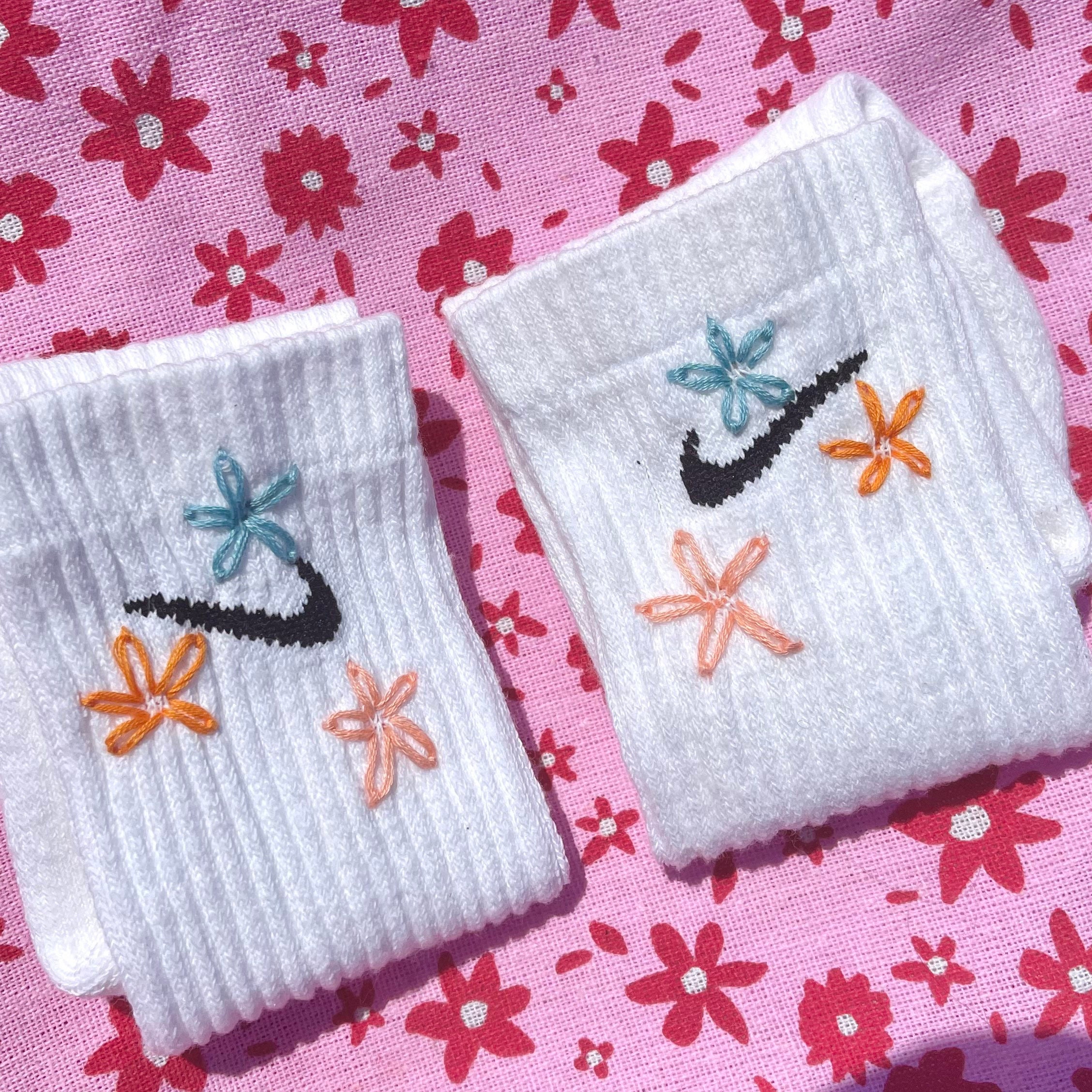 Nike Floral Embroidered Socks Etsy