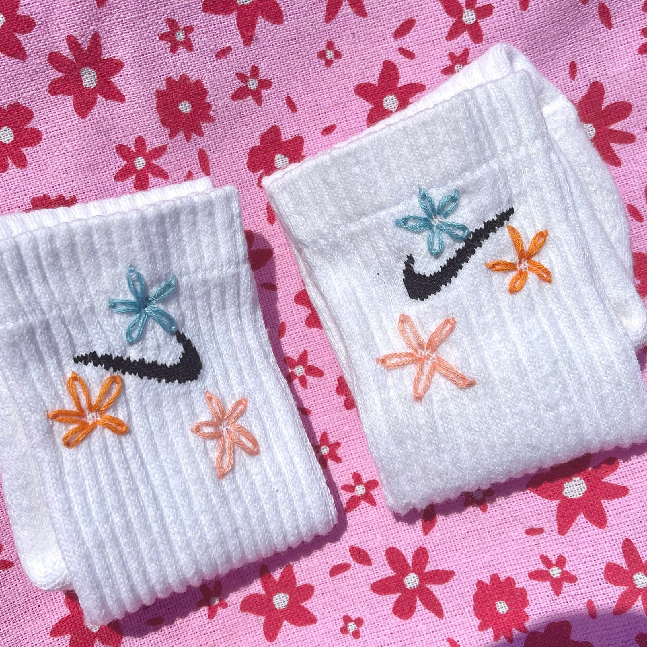 Nike Floral Embroidered Socks | Etsy