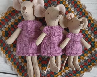 Paarse jurk voor Maileg-muis. Jurk voor Maileg-moeder, grote zus en kleine zus. Kleding voor Maileg-muis.