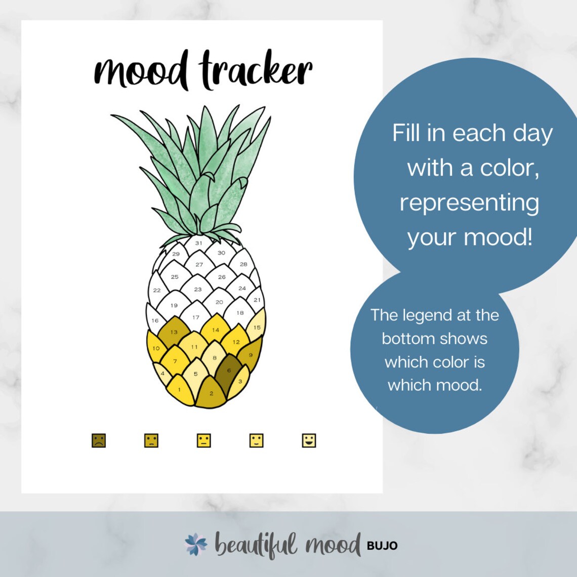 Pineapple Mood Tracker Printable Bullet Journal Digital | Etsy