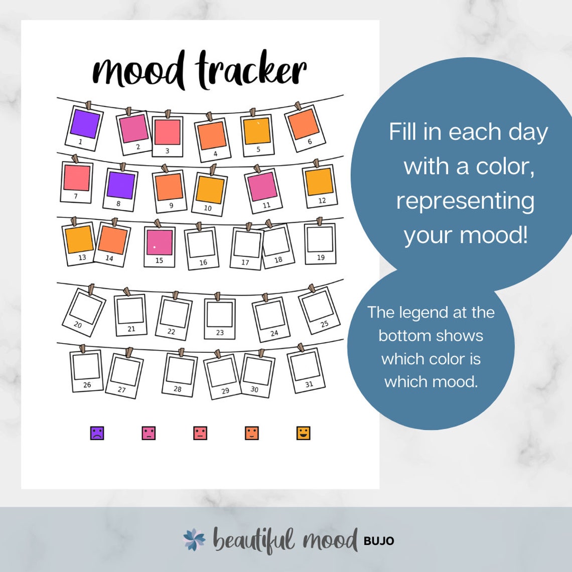 Polaroids Mood Tracker Printable Bullet Journal Digital | Etsy