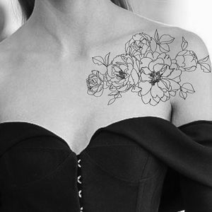 Tattoo design peony | minimalistic peony lined drawing printable