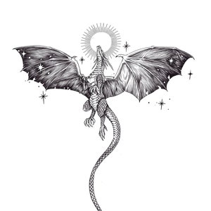 Tattoo design dragon | minimalistic dragon lined drawing printable art