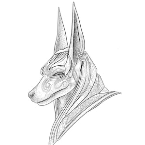 Tattoo design Anubis Egyptian god of death | minimalistic Anubis lined drawing printable art
