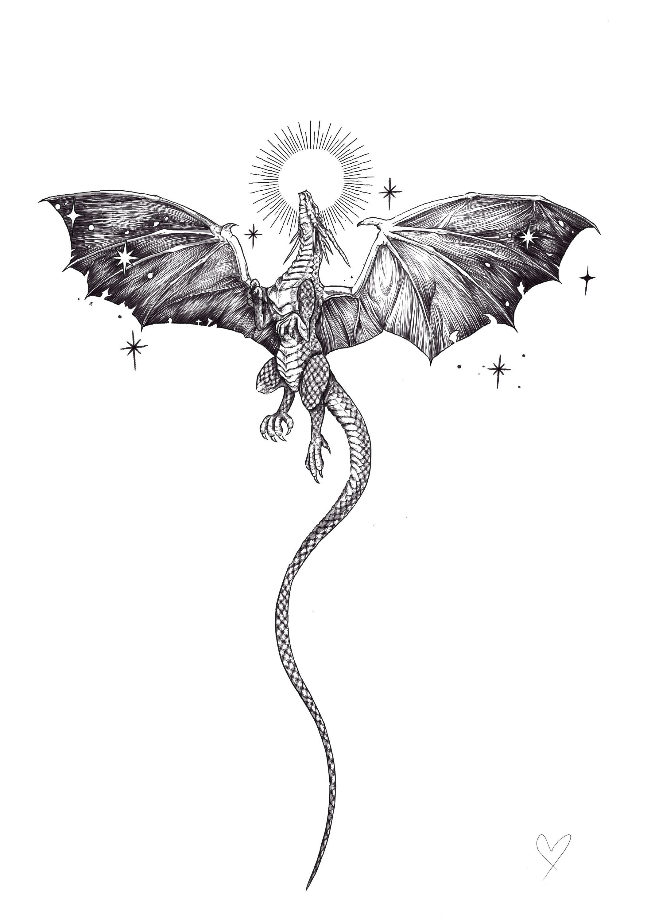 Tattoo Design Dragon Minimalistic Dragon Lined Drawing Printable Art - Etsy