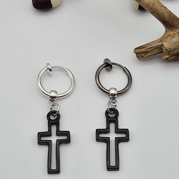 One clip-on cross earring, Silver cross, Single cross earring, Men cross earring, For men, Cross dangle,Faith symbol,Cross earring,Gift idea