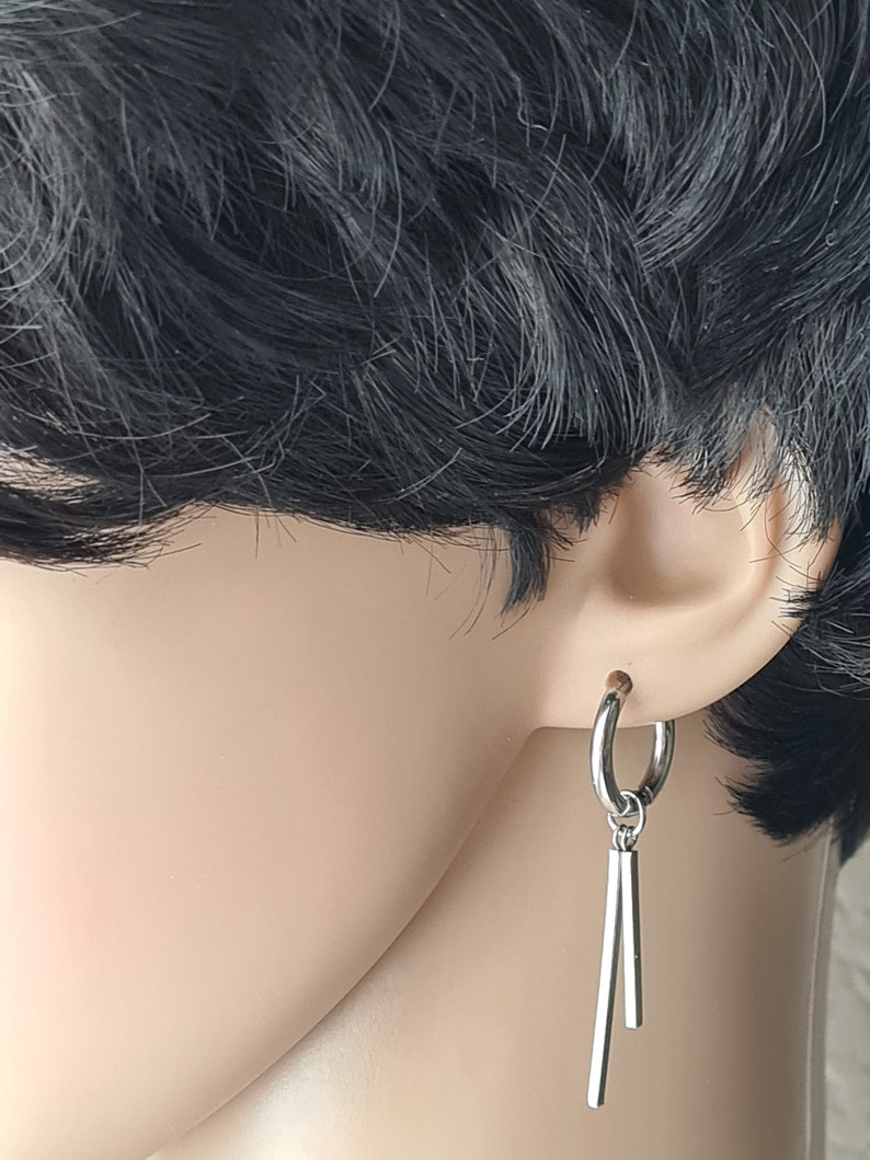 Ein Doppel-Stick baumeln-Stick Ohrring männlich-Stick baumeln-Stick lange Ohrring Männer Stick Ohrring unisex lange Stick baumeln baumeln Bild 3