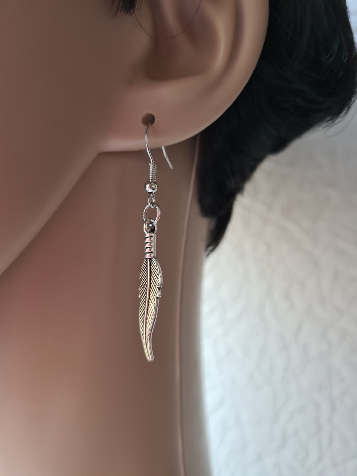 Single Feather Earring Feather Dangle Men Earring Symbolic Etsy