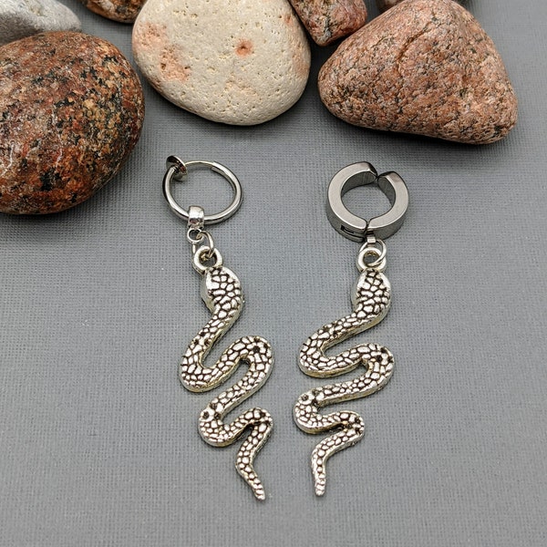 Clip-on Snake earring, long earring, snake earring, magical dangle, snake dangle, guys dangle, symbol earrings, for him, women earring, gift