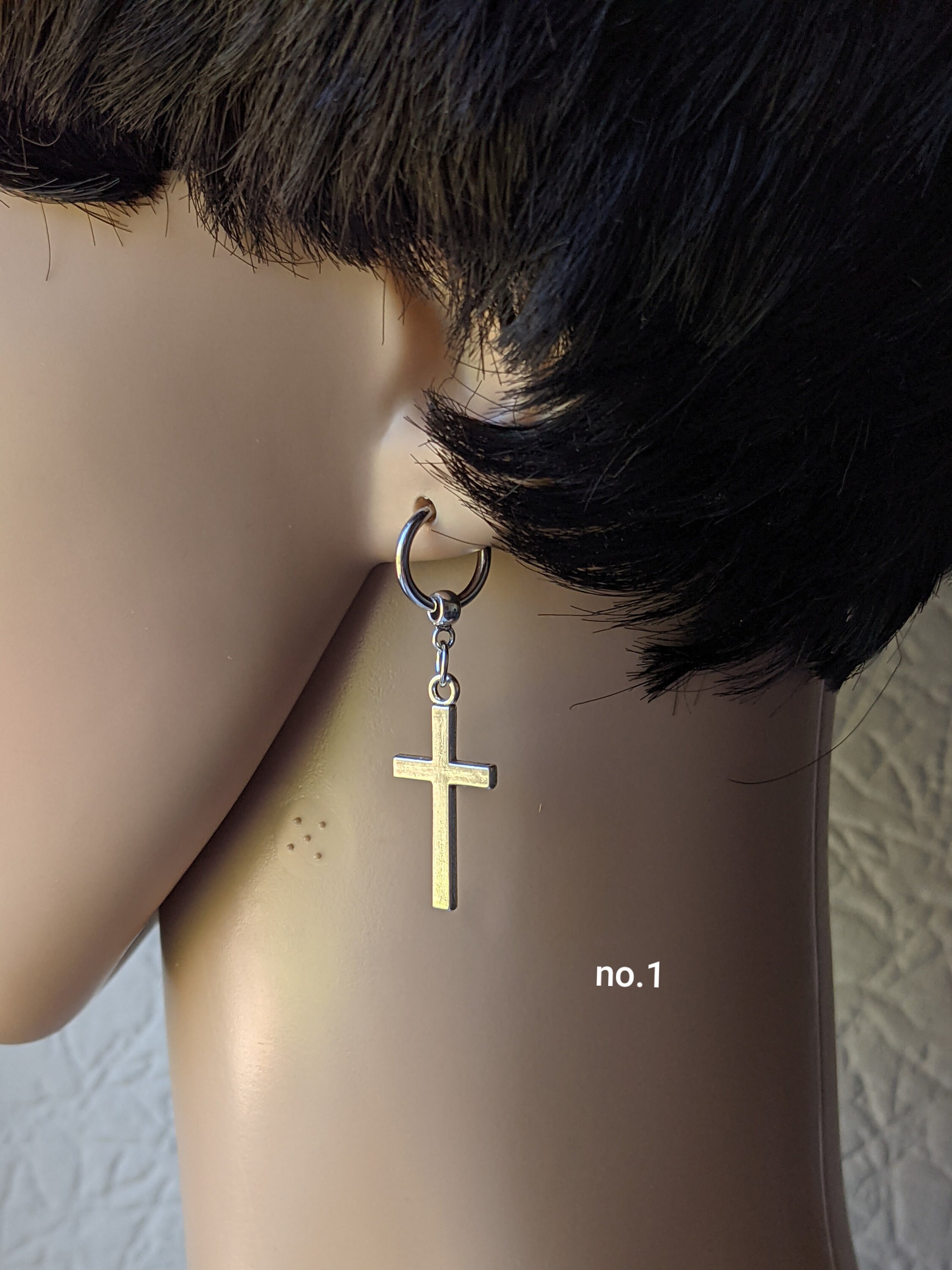One Clipon Chain Earring With Cross Men Earrings Dangling Etsy