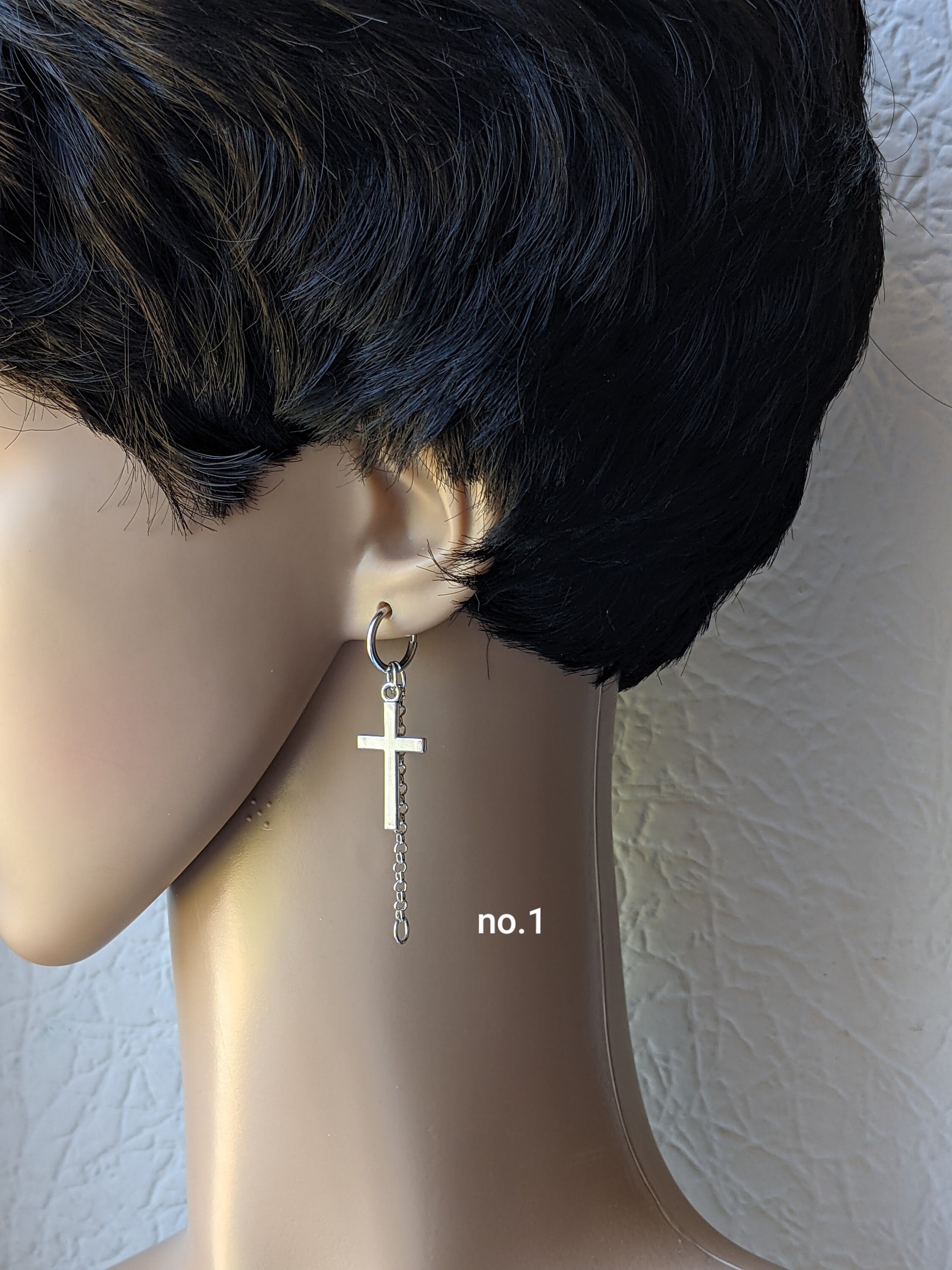 One Clipon Chain Earring With Cross, Men Earrings, Dangling Chain, Cross Chain Earring, Chain